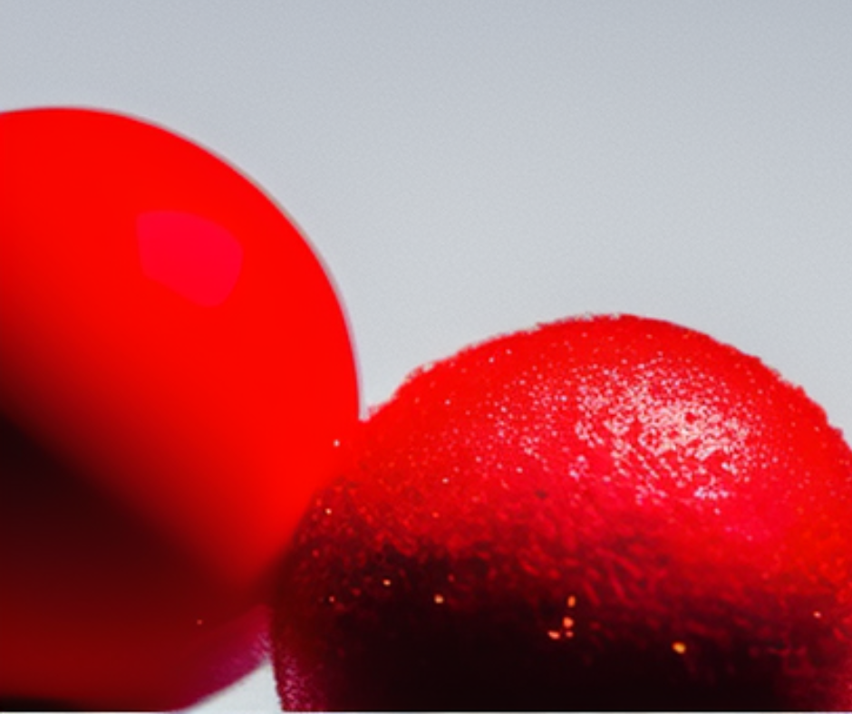 Two red glossy and textured spheres close-up.