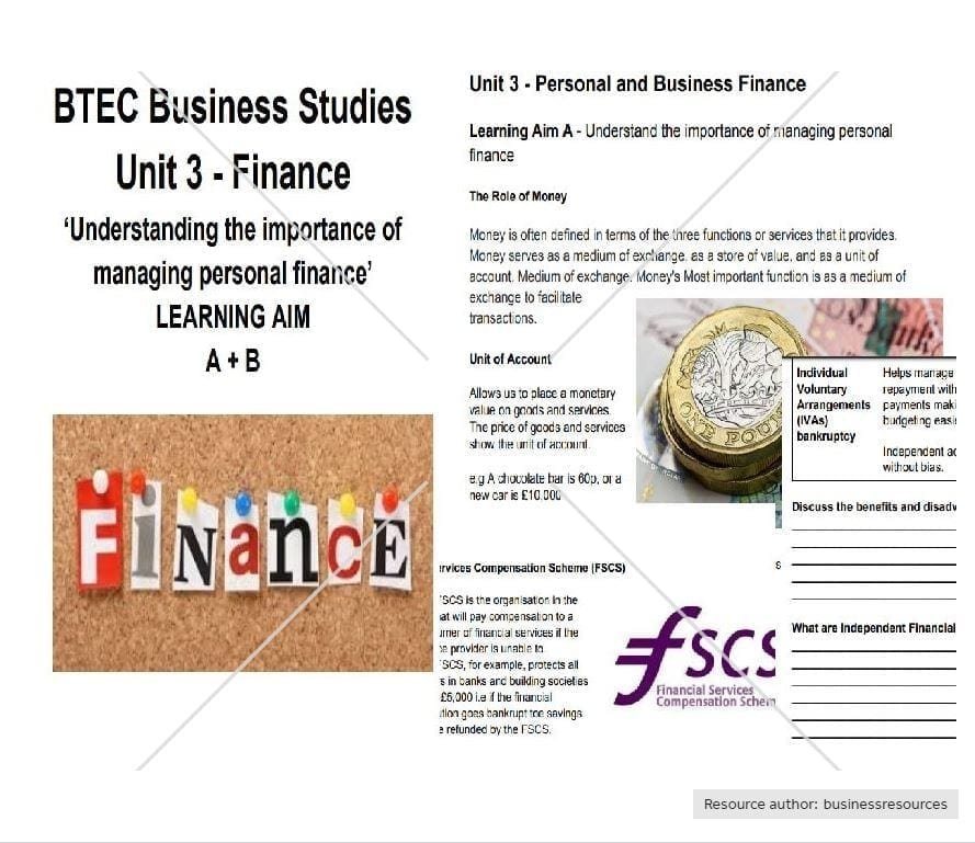 Unit 3 Personal and Business Finance Student workbook ...