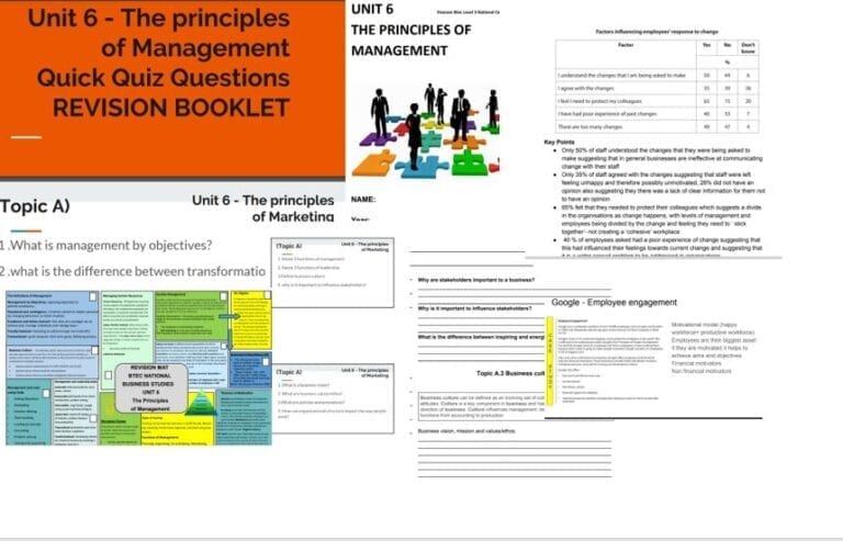 BTEC BUSINESS UNIT 6 THE PRINCIPLES OF MANAGEMENT COMPLETE BUNDLE