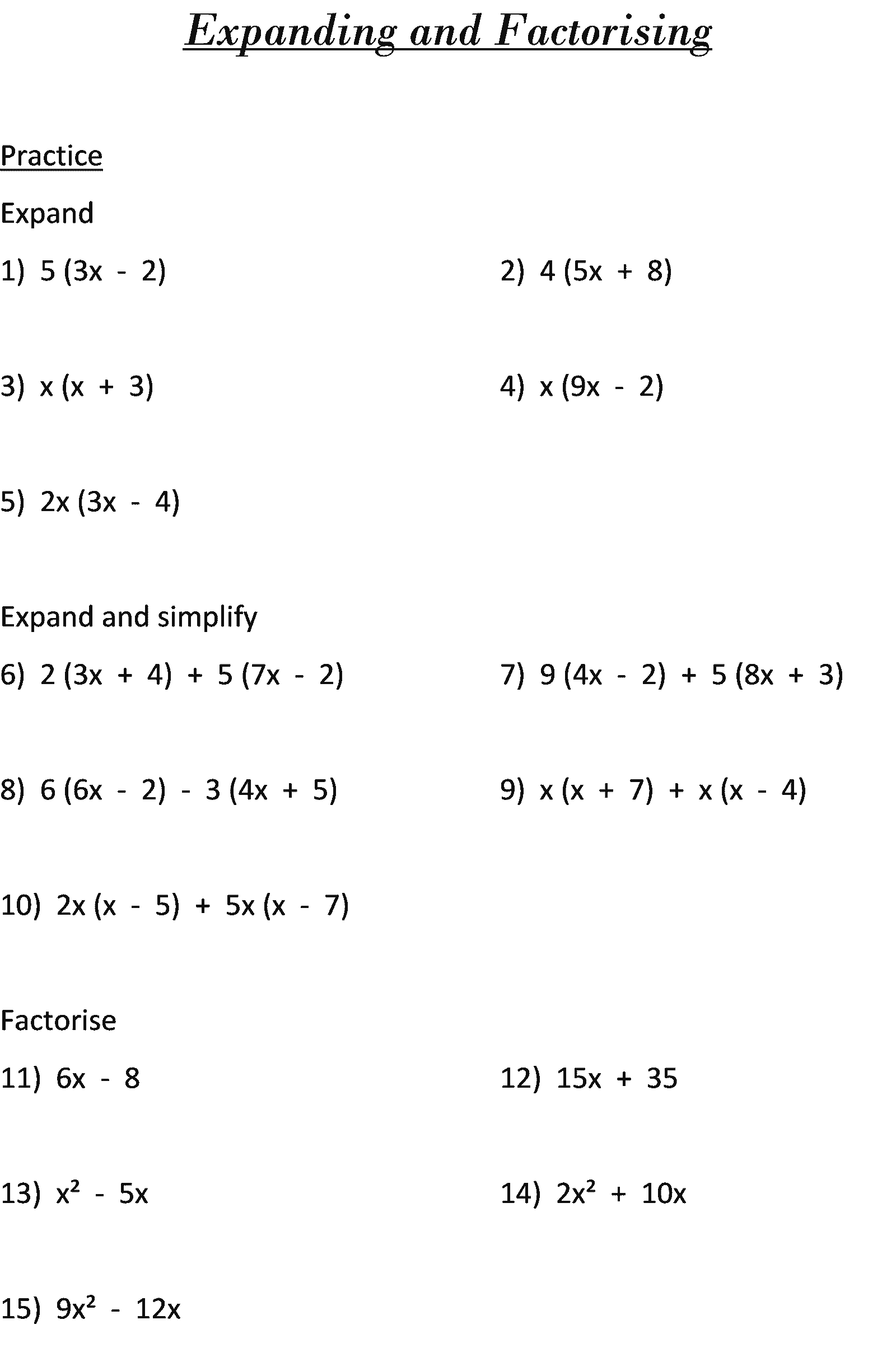 10 GCSE Algebra Worksheets at Foundation Level with Practice and Exam ...