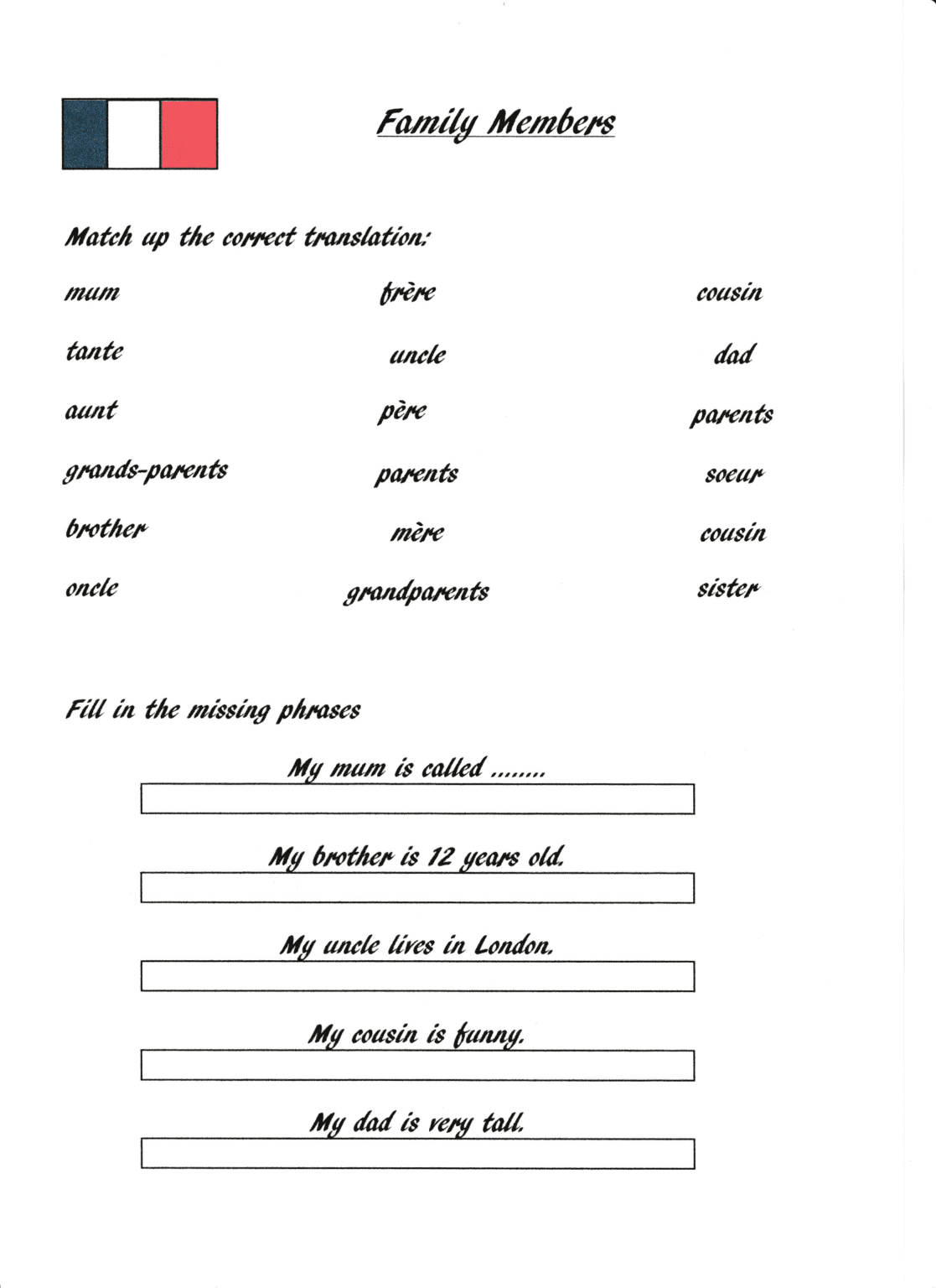 10 Worksheets to Support the KS3 French Syllabus with Descriptions and ...