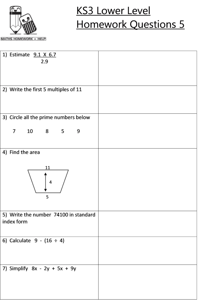 maths homework worksheet