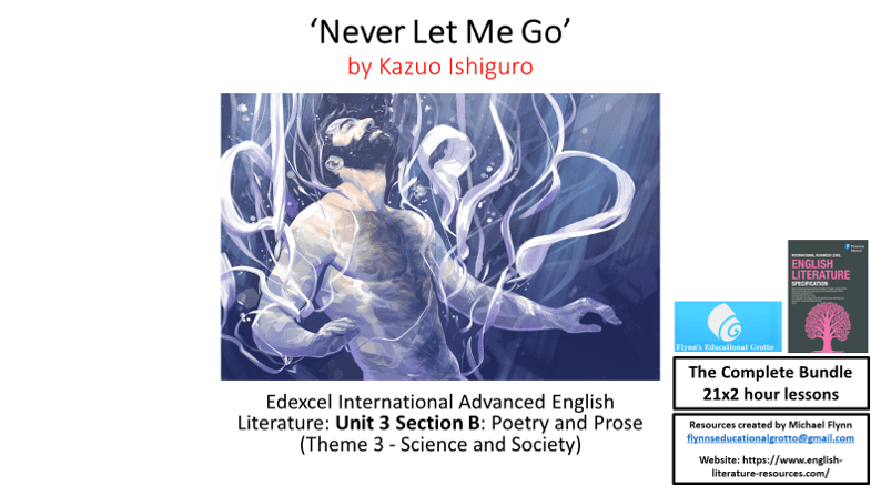 Advertisement for English literature course featuring 'Never Let Me Go'.