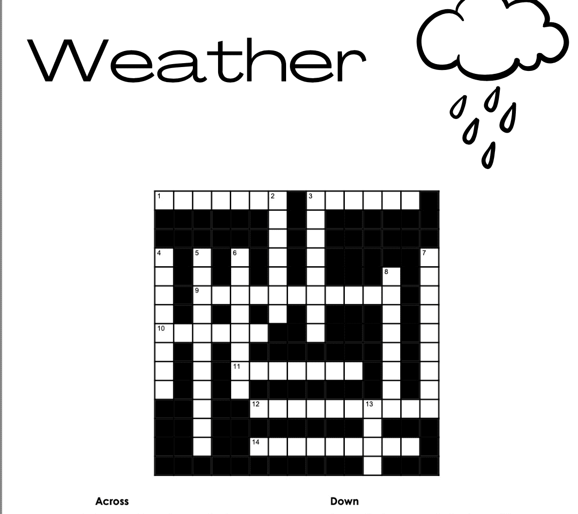 Weather-themed crossword puzzle with clues.