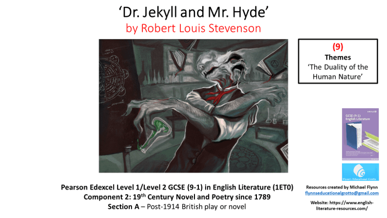 Educational poster on 'Dr. Jekyll and Mr. Hyde' themes.