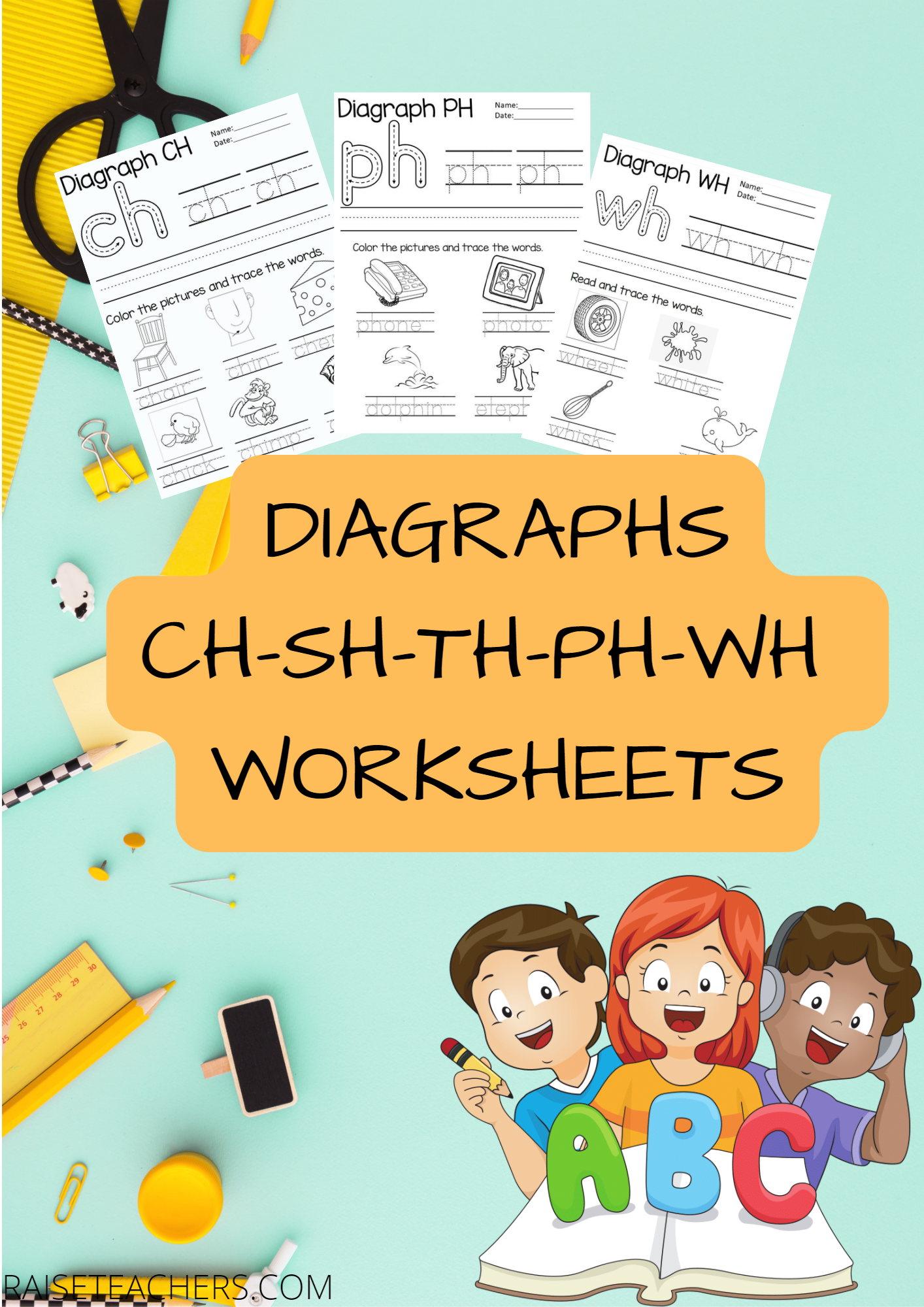 Educational phonics digraph worksheets for children.