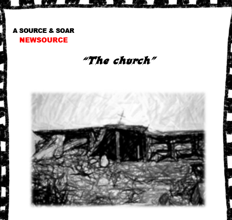 Black and white sketch of a church.