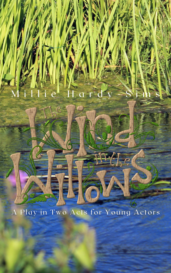 Wind in the Willows play book cover reflected in water.