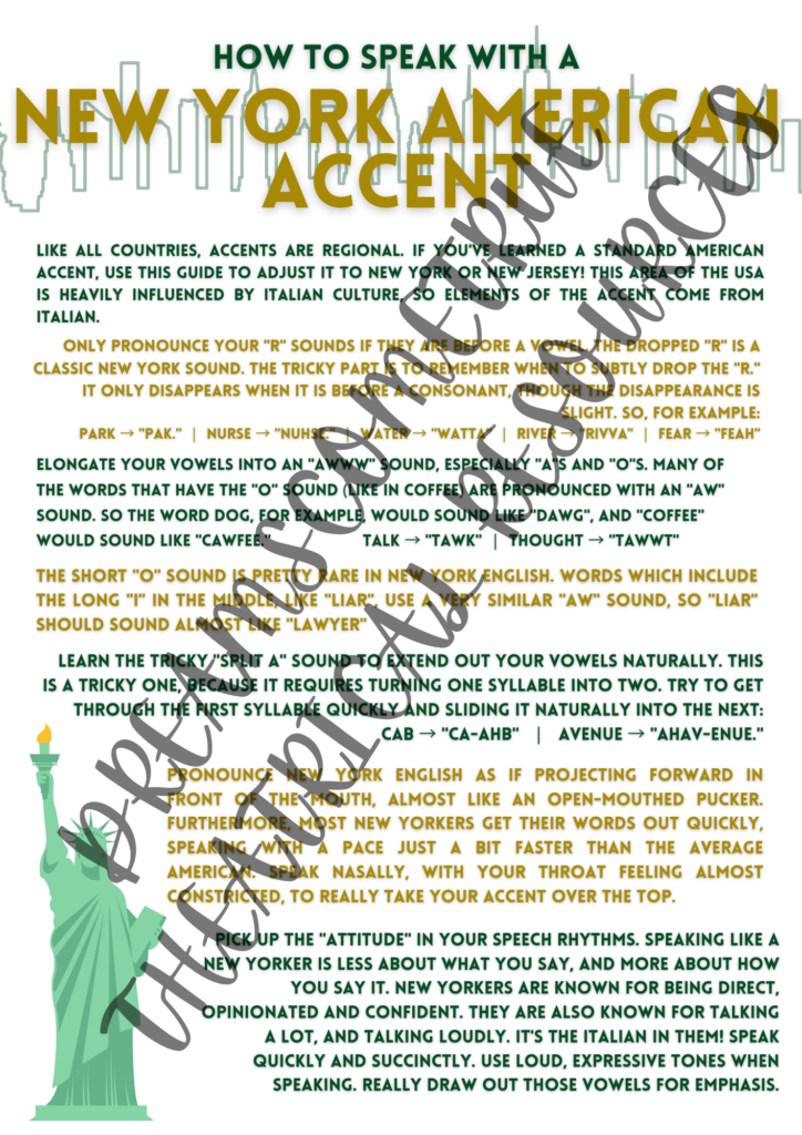 Free American Accent Handouts for Annie, Newsies & More