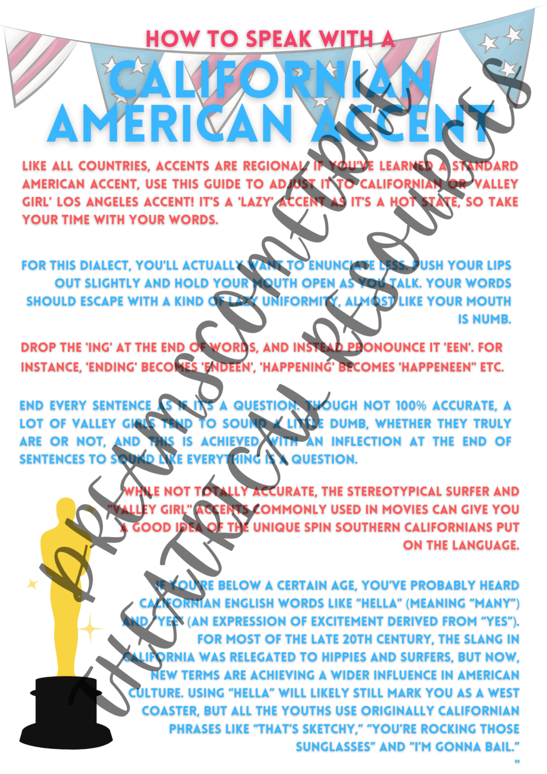 Learn How to Fake a Californian Accent with an A4 PDF Handout!