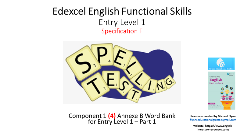 Edexcel Entry Level 1 English Spelling Test Specification.