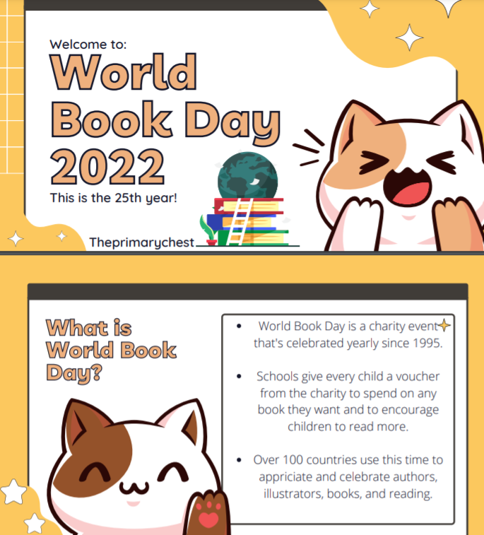 World Book Day 2022 celebration illustration with cute characters.