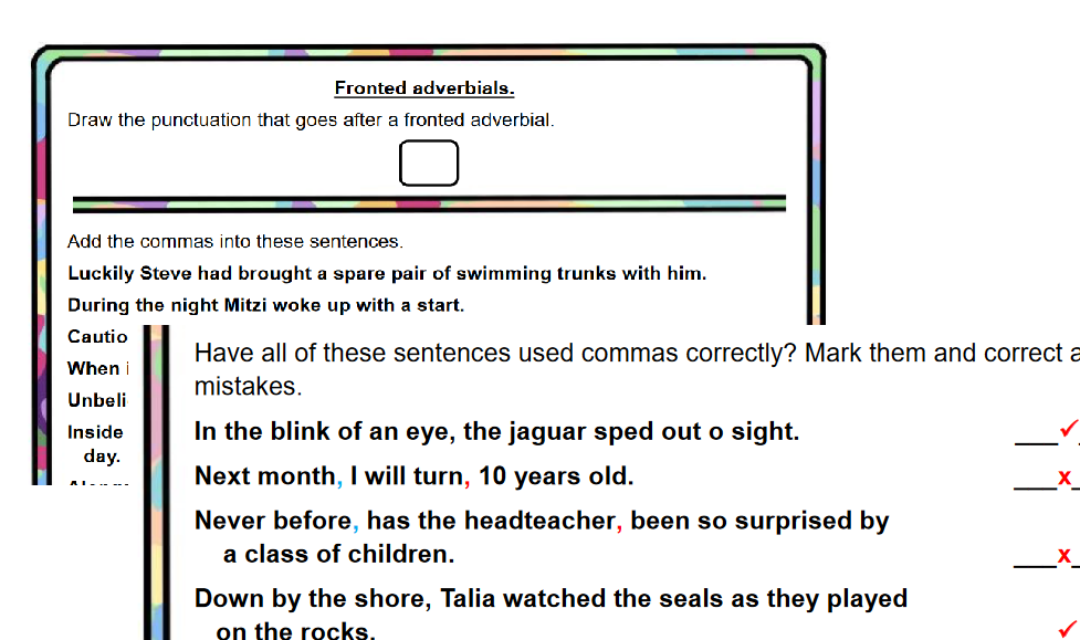 English grammar exercise on using commas.