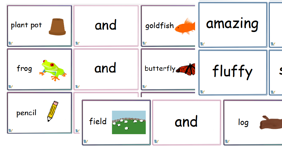 Educational flashcards with words and illustrations for children.