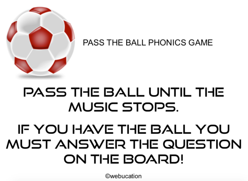 Educational phonics game with football and musical element.