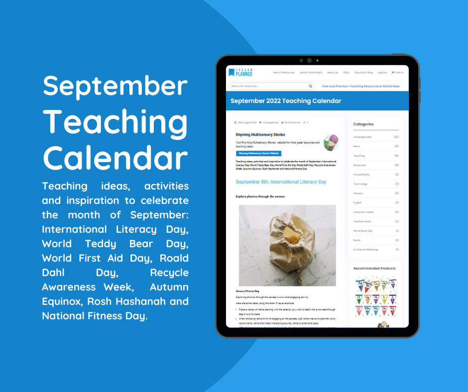 September educational calendar on tablet displaying key dates.