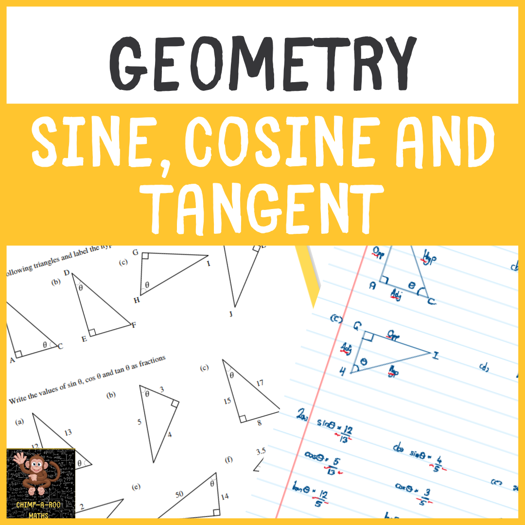 Educational geometry sine cosine tangent worksheet illustration.
