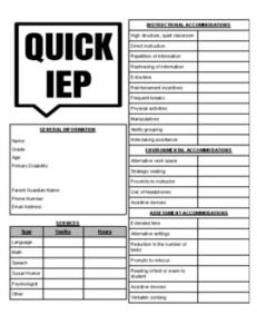 Quick IEP Document: Accommodations for Students with Individualized ...