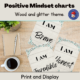 Inspirational mindset charts with wood and glitter design.