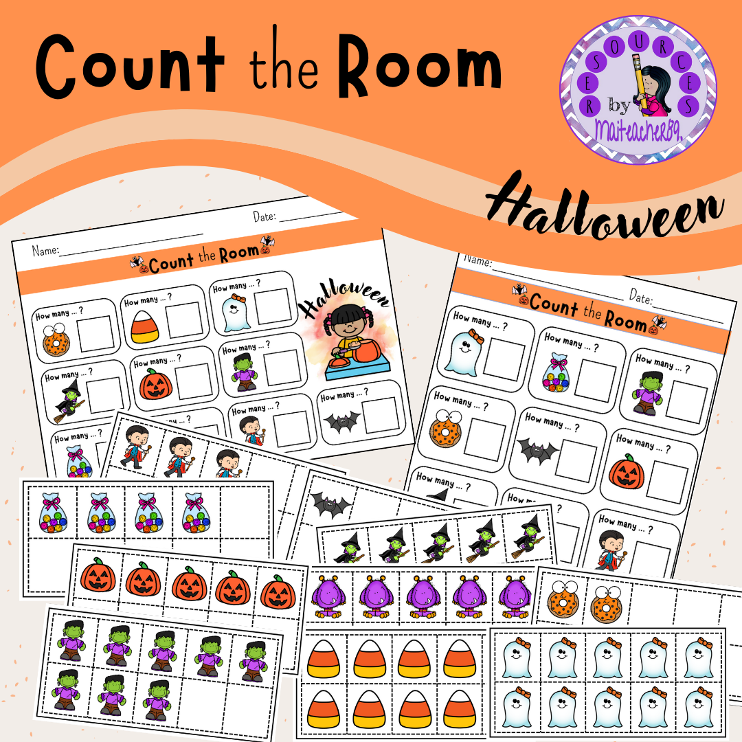 Halloween-themed educational counting activity sheets.