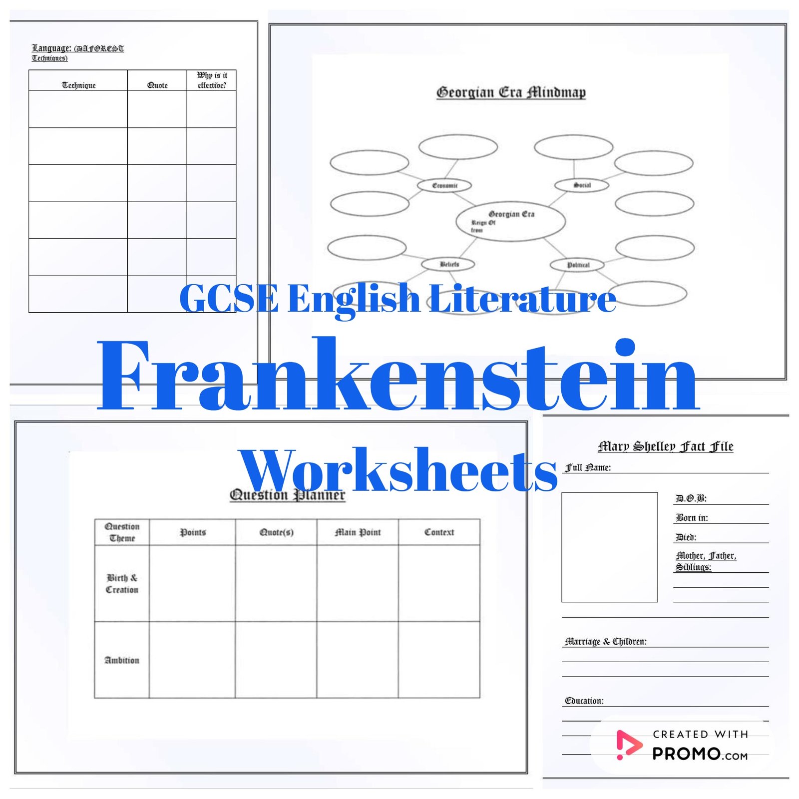 5 Worksheets To Help Students Study Frankenstein Mary Shelley Fact