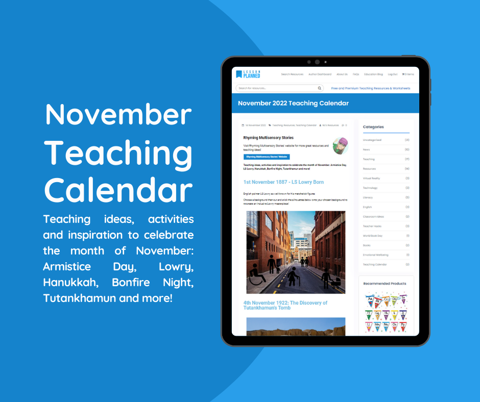 November teaching calendar on tablet display.
