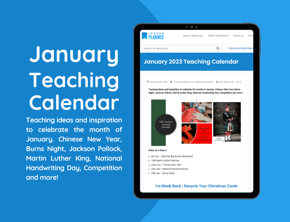 January 2023 educational calendar on tablet screen.
