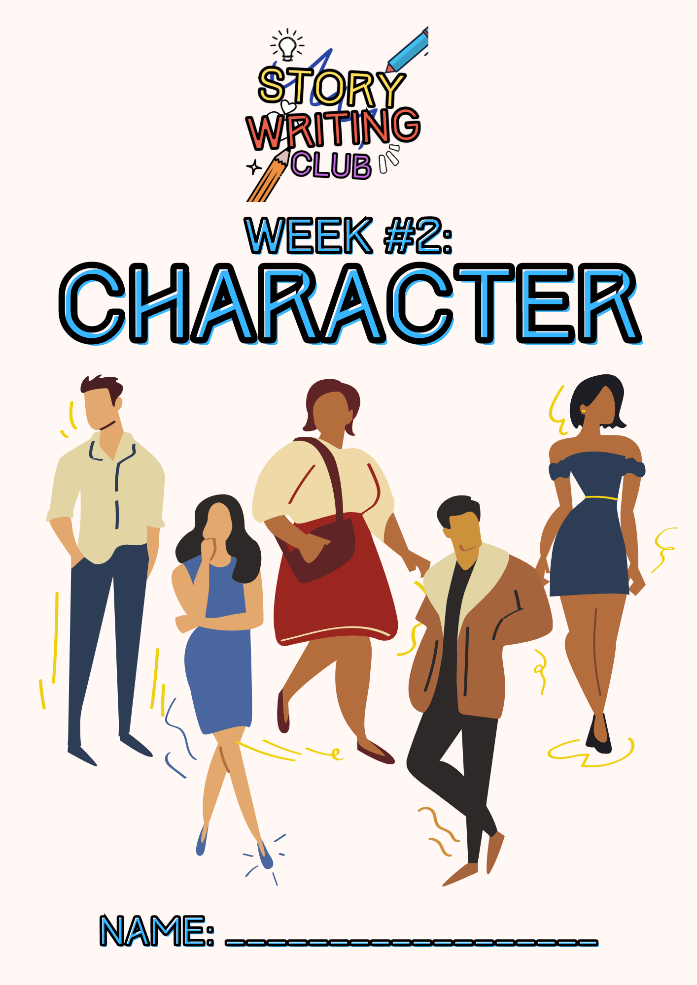 Story Writing Club Week 2: Character theme poster.