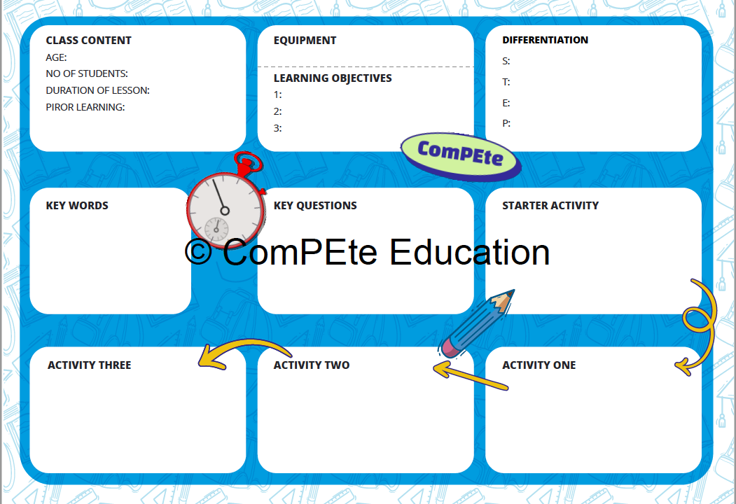 Educational lesson plan template with activity sections.
