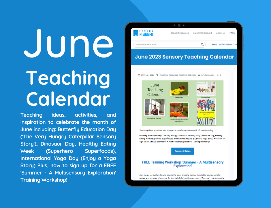 Digital teaching calendar for June with educational resources.
