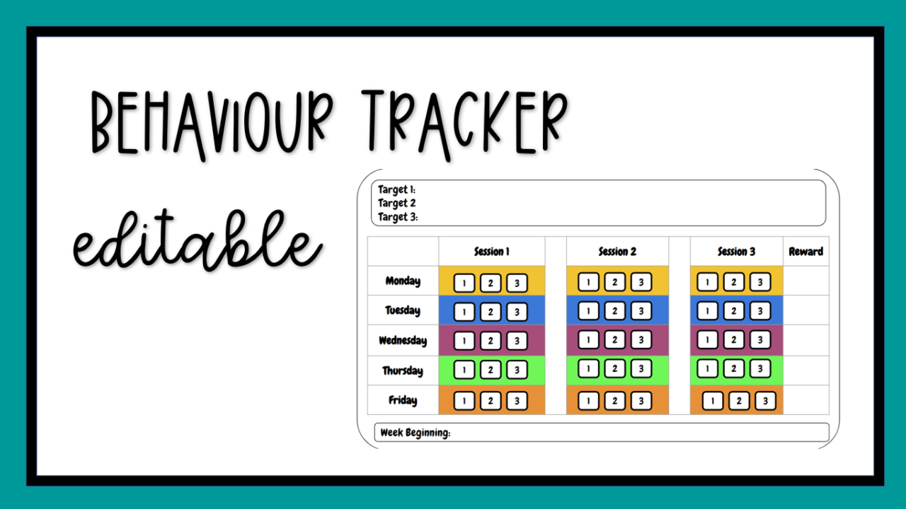 Editable weekly behaviour tracker chart template