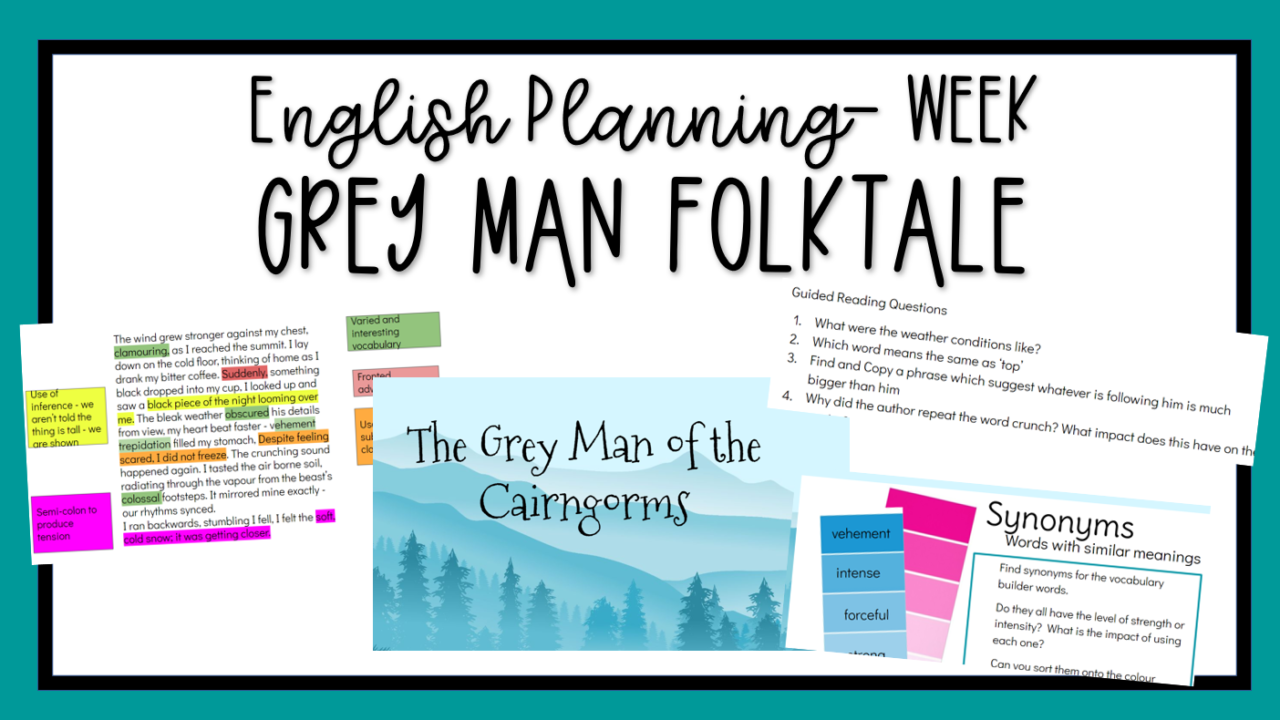 Lesson plan for 'Grey Man' folktale study.