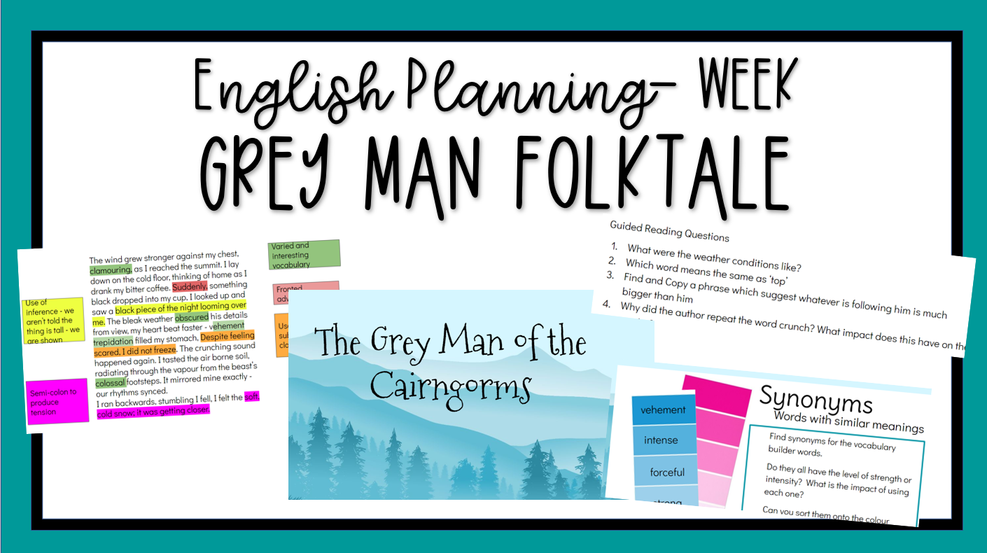 Lesson plan for 'Grey Man' folktale study.