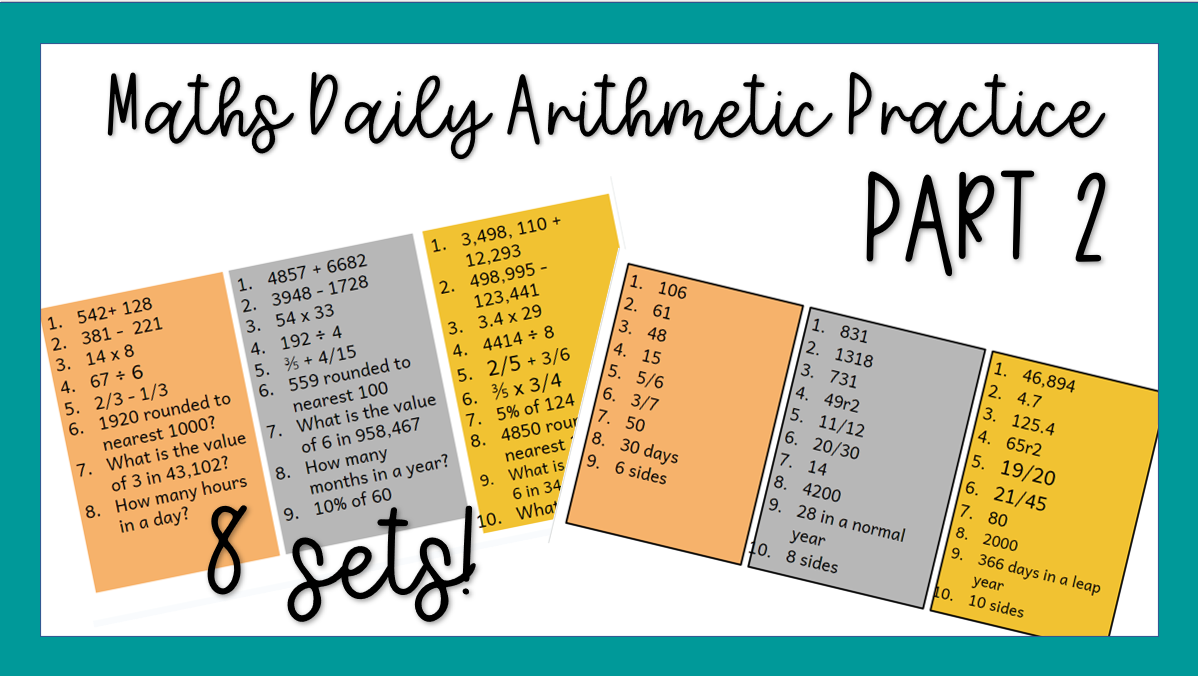 Maths Daily Arithmetic Practice Part 2 Sheets