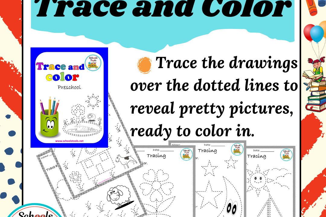 Preschool trace and colour activity sheets.