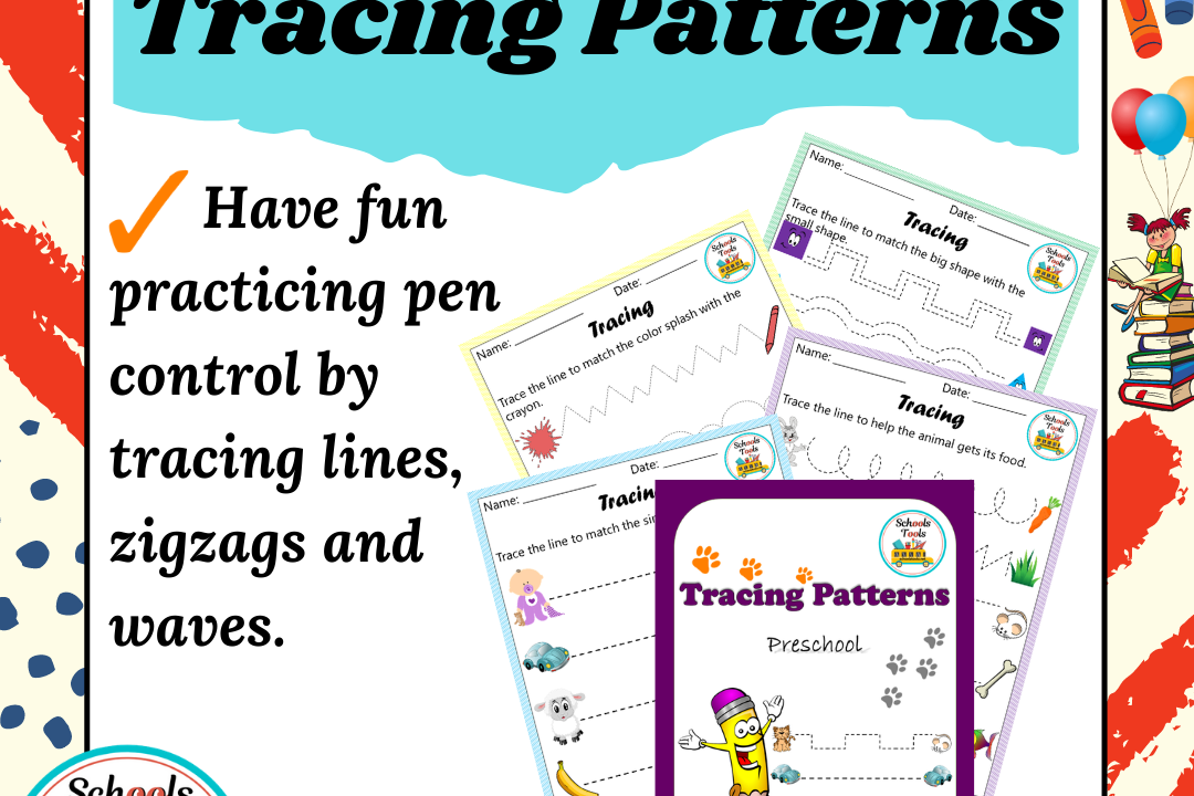 Preschool tracing patterns activity sheets for pen control.