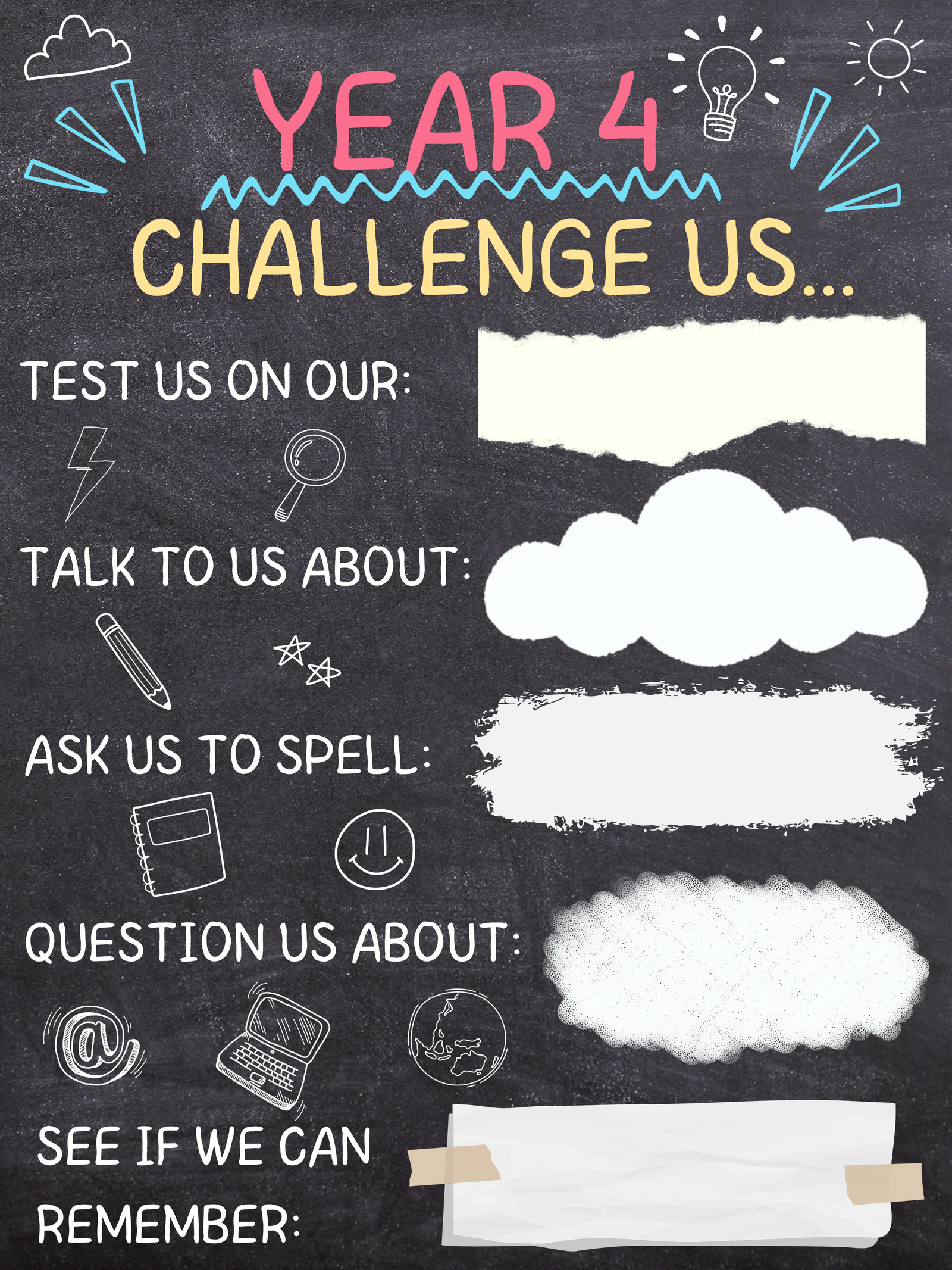 Interactive Year 4 educational challenge blackboard poster.