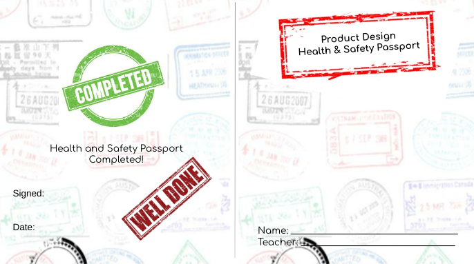 Health and Safety Passport document with completion stamps.