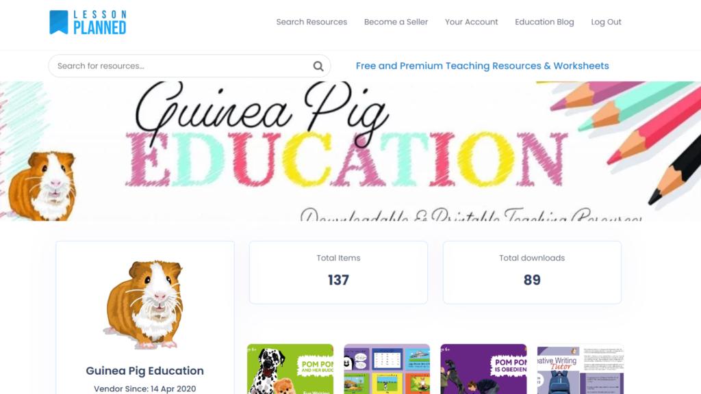 Guinea Pig Education digital teaching resources website screenshot.