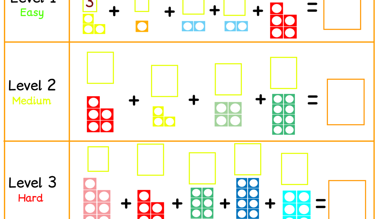 Math puzzle with three difficulty levels for kids.