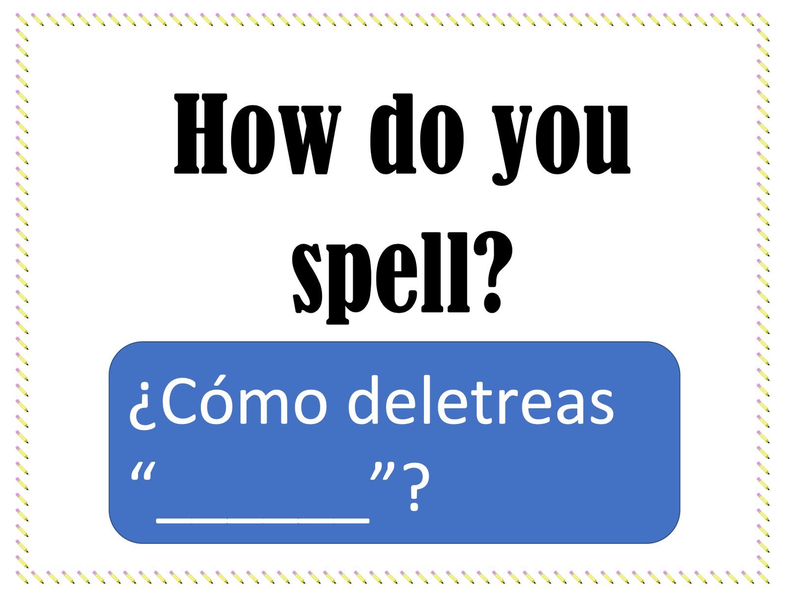 Bilingual spelling question illustration