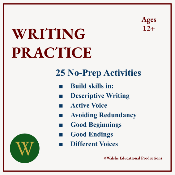 Educational writing practice book cover for ages 12+.