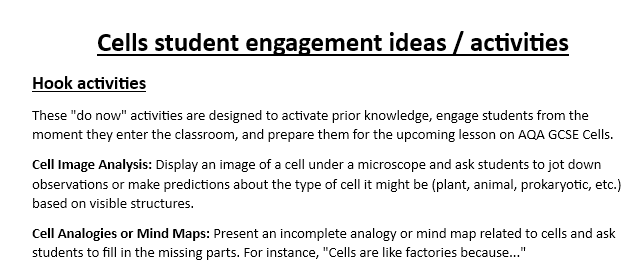 Innovative cell biology student engagement activity ideas.