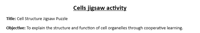 Educational cell structure jigsaw puzzle activity description.