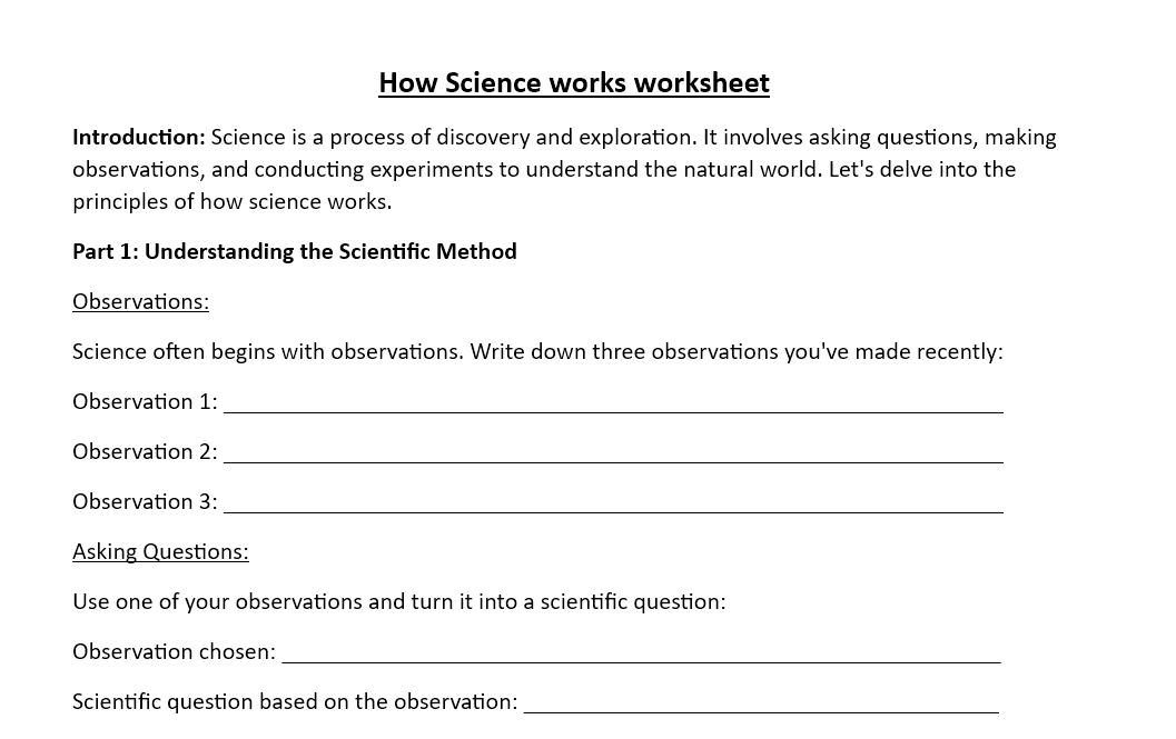 Educational scientific method worksheet for students.