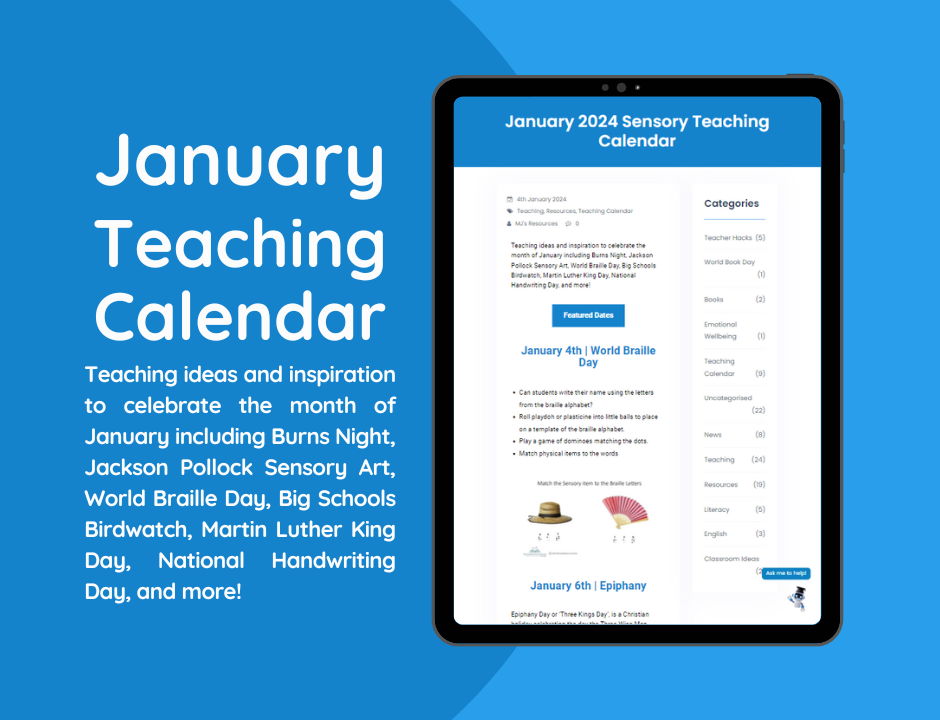 January educational calendar on tablet screen.