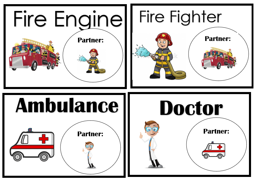 Emergency services matching game for children.