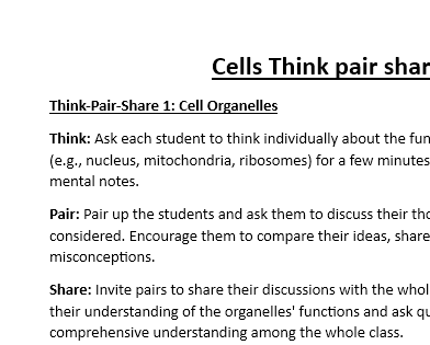 Educational slide on cell organelles Think-Pair-Share activity.