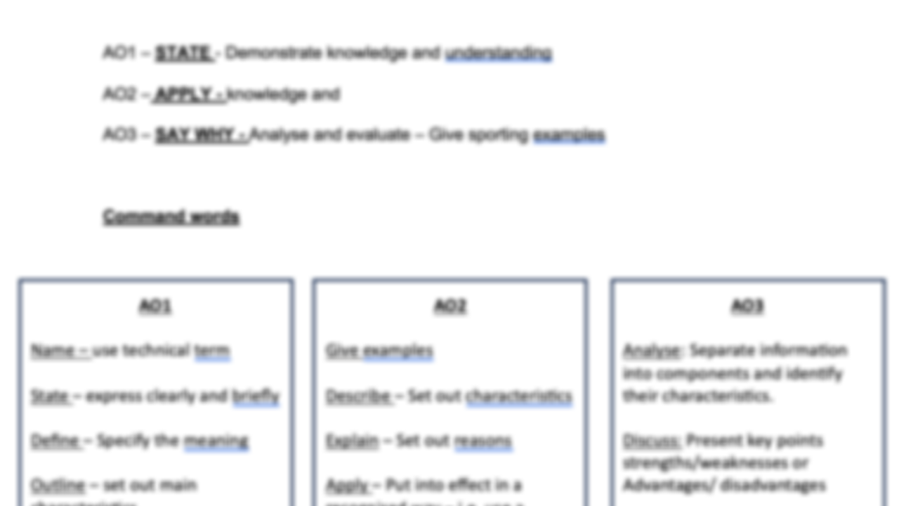 Chart of command words for exam question structure.