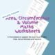 Maths worksheets on area, circumference, volume.